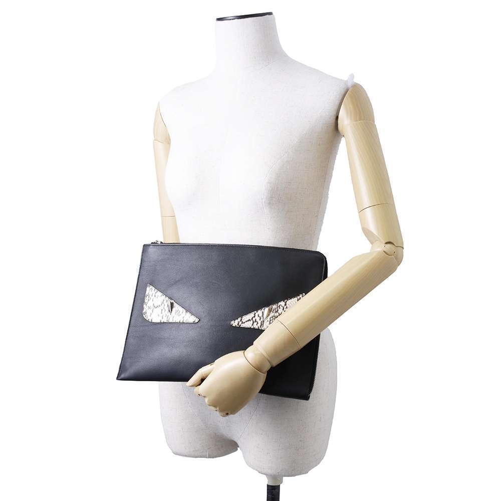 Fendi Bugs Monster Leather Python Clutch Bag Black - image 4